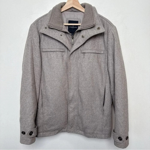 London Fog Mens Small Tan Wool Stand Collar Hip Length Coat Jacket - Picture 1 of 14